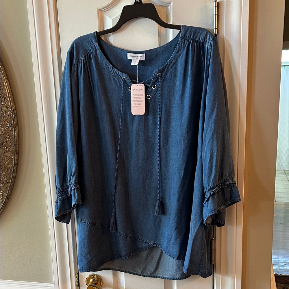 Allison Daley Denim Blue Lace-Up Peasant Tunic